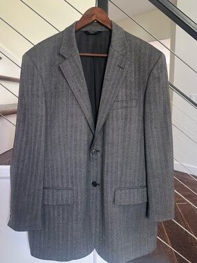 Joseph Feiss Gold Grey Herringbone Wool Blazer Sport Coat  | Size: 42 Regular